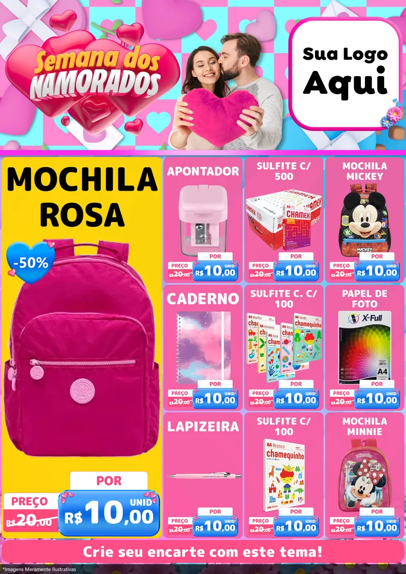 Modelo de Encarte para Encarte A4 Vertical com o tema Semana dos Namorados para Papelaria