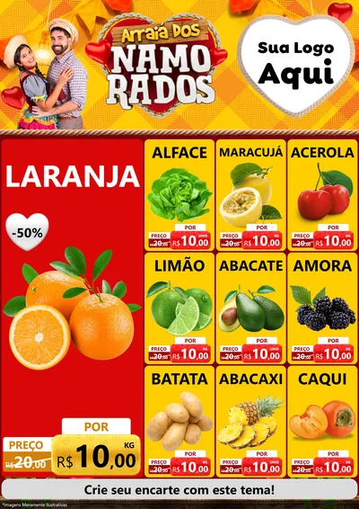 Modelo de Encarte para Encarte A4 Vertical com o tema Arraiá dos Namorados para Hortifrúti