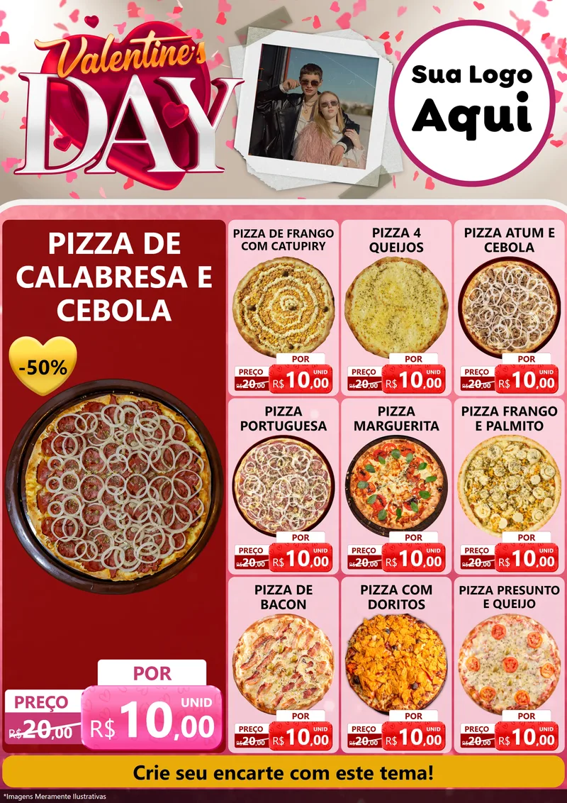 Modelo de Encarte para Encarte A4 Vertical com o tema Valentine's Day para Pizzaria