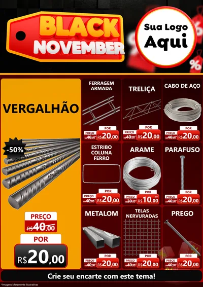 Modelo de Encarte para Encarte A4 Vertical com o tema Black November para Ferragens