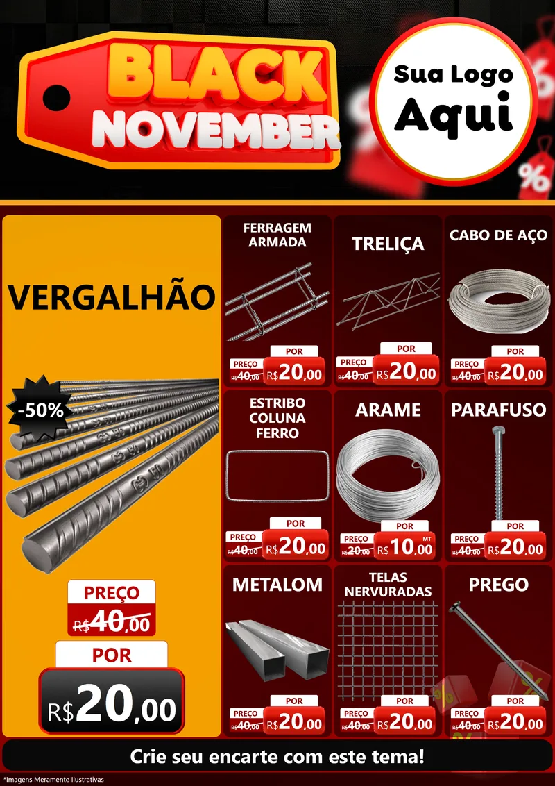 Modelo de Encarte para Encarte A4 Vertical com o tema Black November para Ferragens