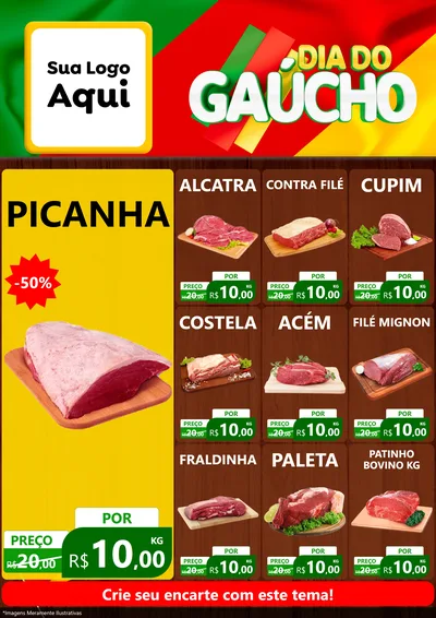 Modelo de Encarte para Encarte A4 Vertical com o tema Dia do Gaúcho para Açougue
