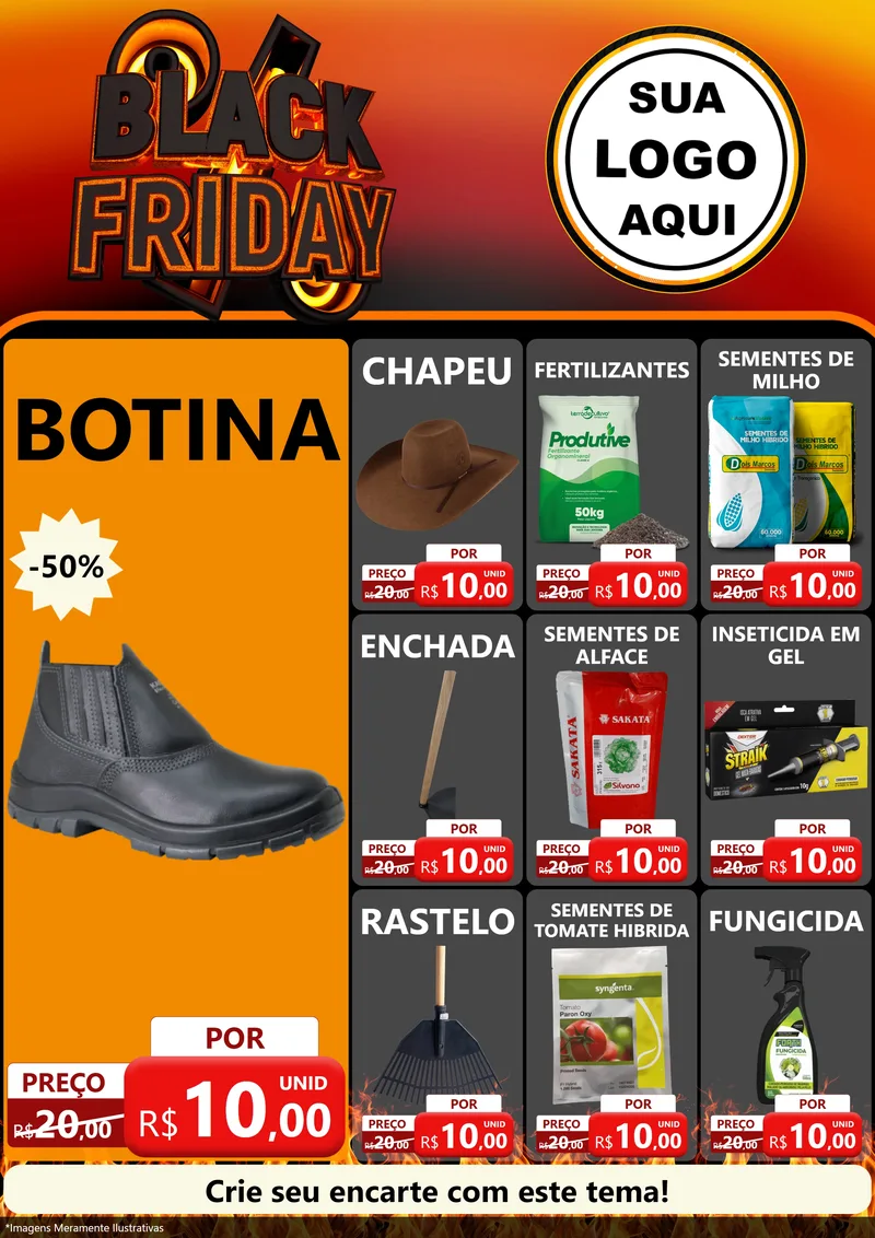 Modelo de Encarte para Encarte A4 Vertical com o tema Black Friday para Agropecuária