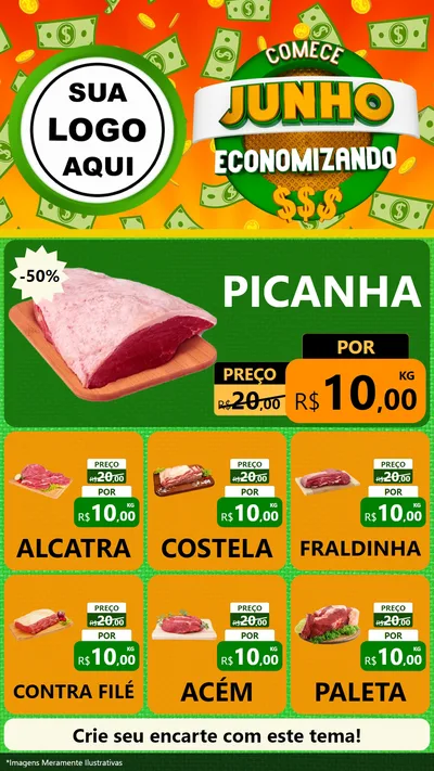 Modelo de Rede Social para Stories com o tema Comece Junho Economizando para Açougue
