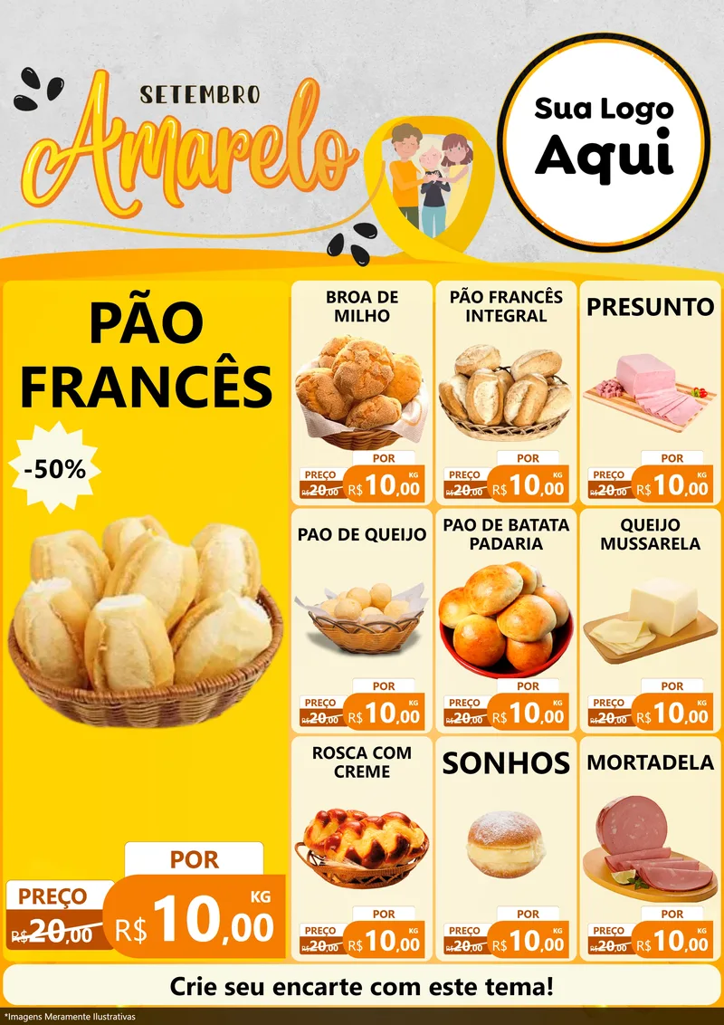 Modelo de Encarte para Encarte A4 Vertical com o tema Setembro Amarelo para Padaria