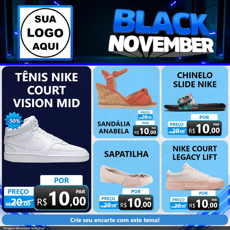 Modelo de Rede Social para Feed Facebook com o tema Black November para Calçados