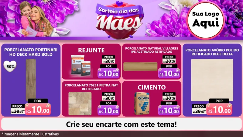 Modelo de TV para TV Horizontal com o tema Sorteio Dia das Mães para Pisos e revestimentos