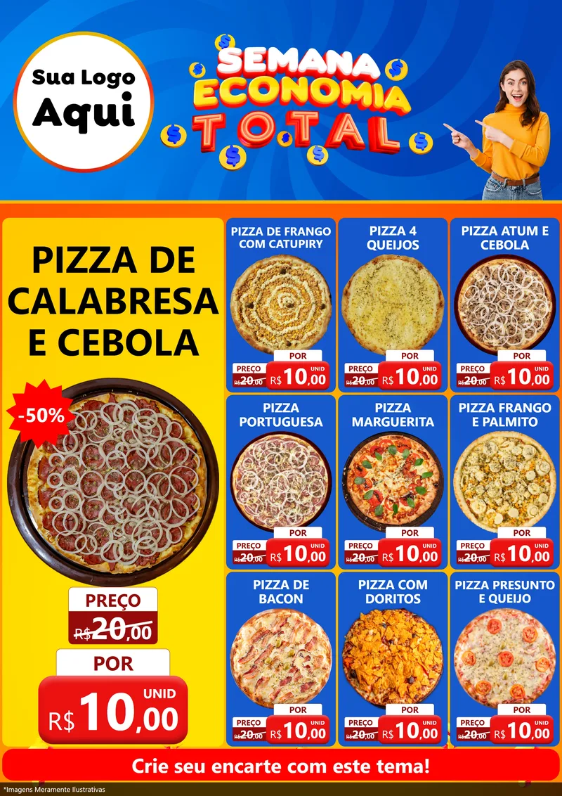 Modelo de Encarte para Encarte A4 Vertical com o tema Semana Economia Total para Pizzaria