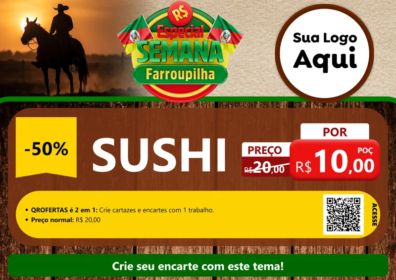 Modelo de Cartaz para Cartaz A4 Horizontal com o tema Especial Semana Farroupilha para Comida japonesa