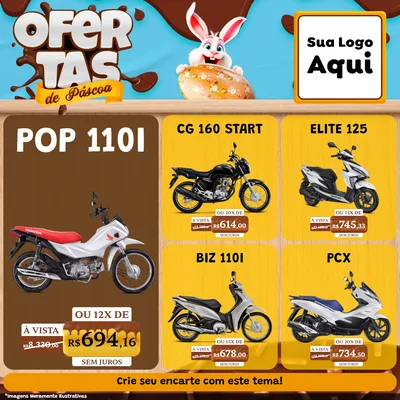 Modelo de Rede Social para Feed Facebook com o tema Ofertas de Páscoa para Concessionaria de Motos