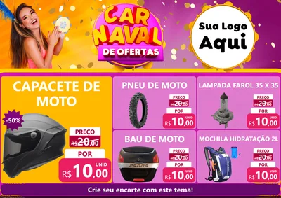 Modelo de Encarte para Encarte A4 Horizontal com o tema Carnaval de Ofertas para Moto peças