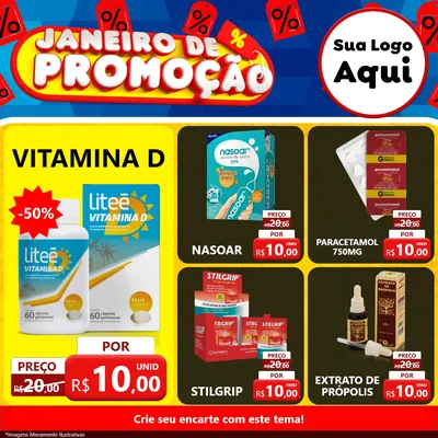 Modelo de Rede Social para Feed Facebook com o tema Janeiro de Promoção para Farmácia