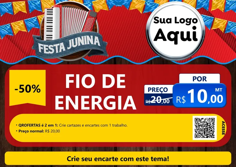 Modelo de Cartaz para Cartaz A4 Horizontal com o tema Festa Junina para Materiais Elétricos