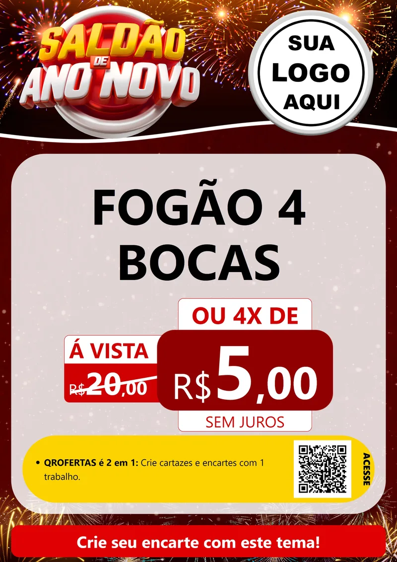 Modelo de Cartaz para Cartaz A4 Vertical com o tema Saldão de Ano Novo para Móveis e Eletro