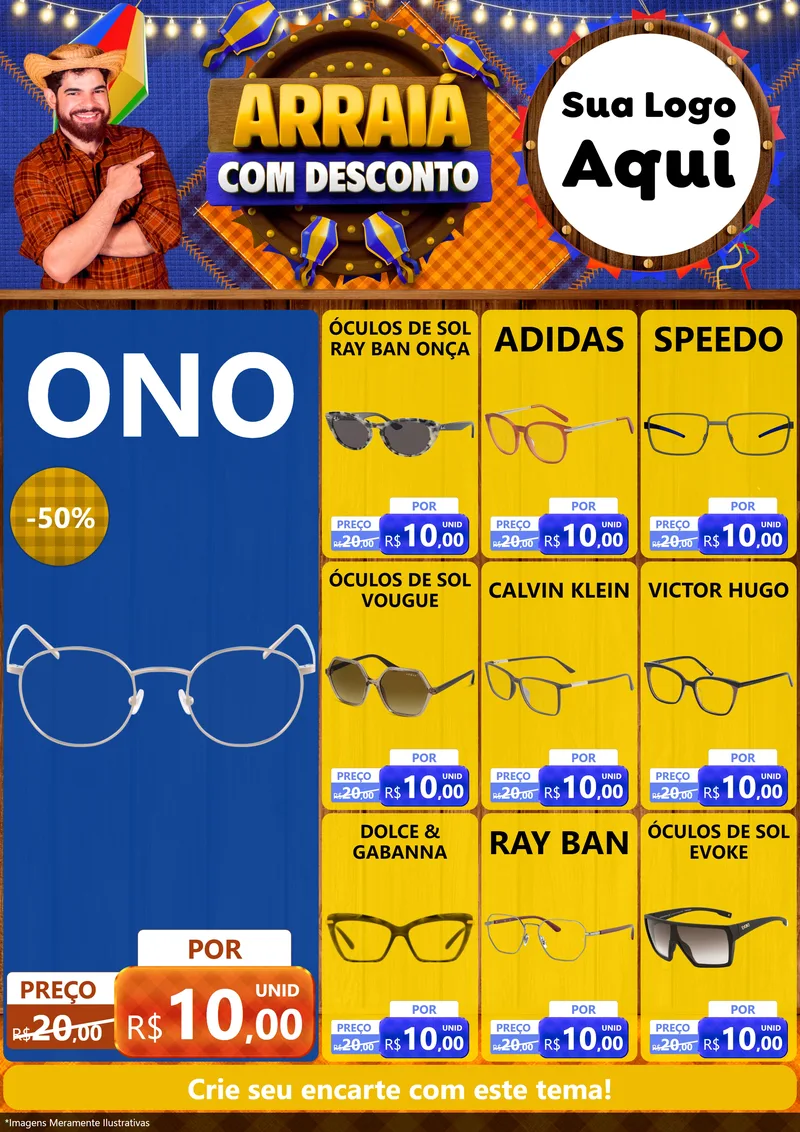 Modelo de Encarte para Encarte A4 Vertical com o tema Arraiá Com Desconto para Óticas