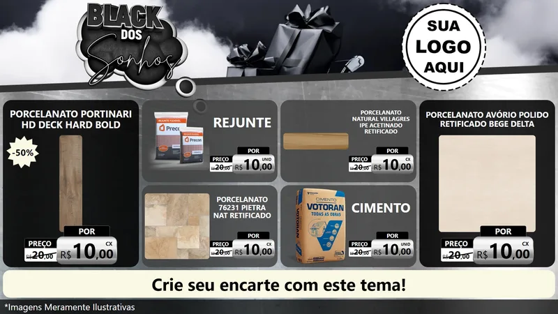 Modelo de TV para TV Horizontal com o tema Black dos Sonhos para Pisos e revestimentos