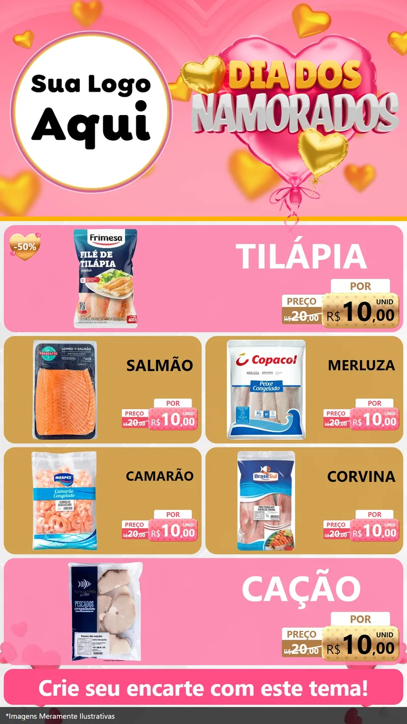 Modelo de TV para TV Vertical com o tema Dia dos Namorados para Peixaria