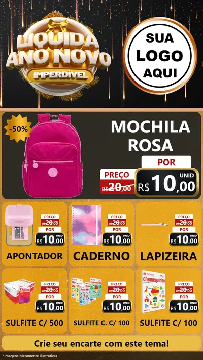 Modelo de Rede Social para Stories com o tema Liquida Ano Novo Imperdível para Papelaria