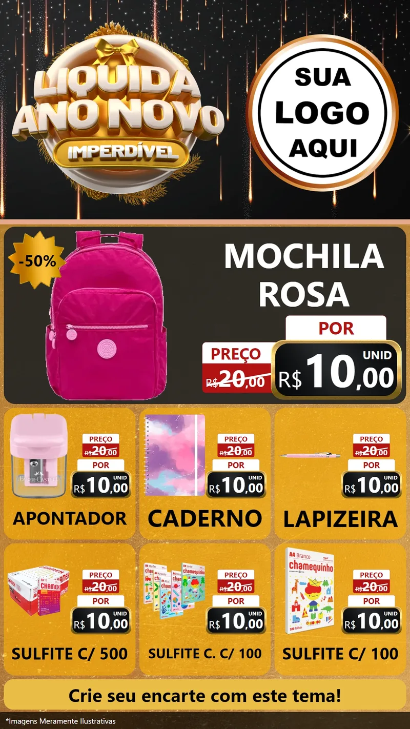 Modelo de Rede Social para Stories com o tema Liquida Ano Novo Imperdível para Papelaria