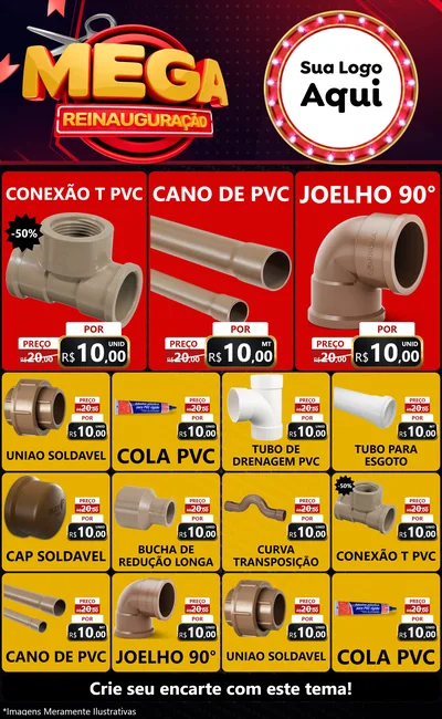 Modelo de Encarte para Encarte Grande com o tema Mega Reinauguração para Tubos e conexões