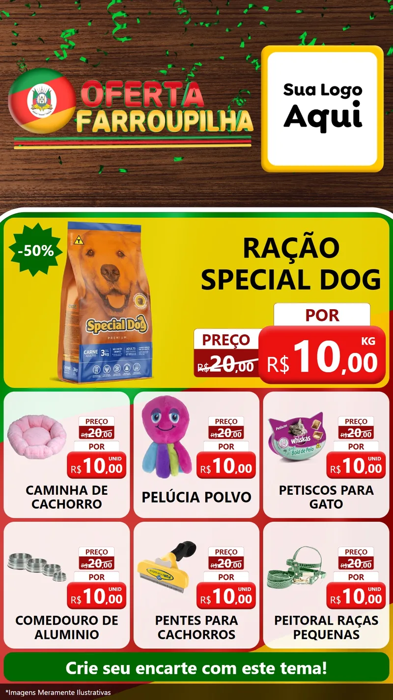 Modelo de Rede Social para Stories com o tema Oferta Farroupilha para Pet Shop