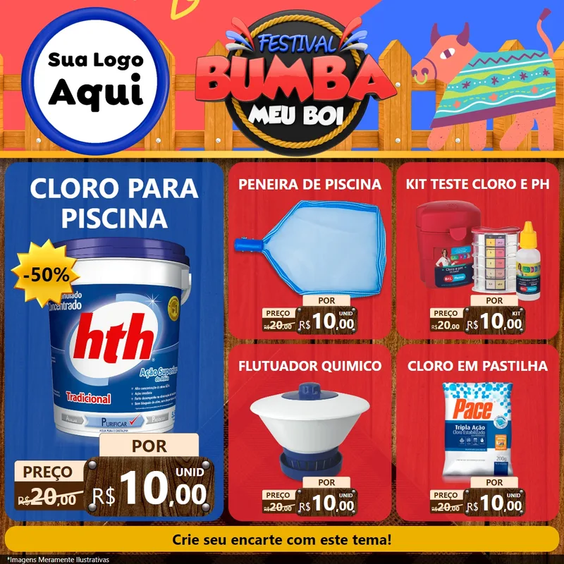 Modelo de Rede Social para Feed Facebook com o tema Festival Bumba Meu Boi para Produtos para Piscina