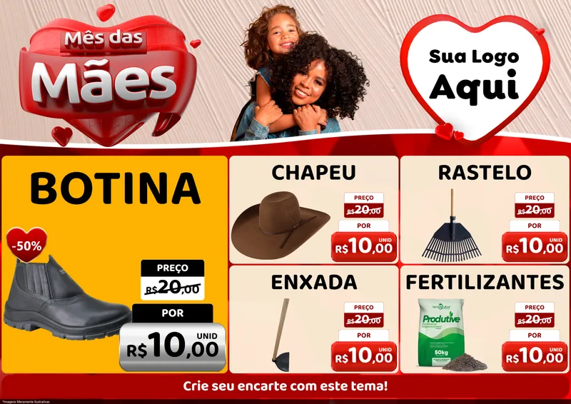 Modelo de Encarte para Encarte A4 Horizontal com o tema Mês das Mães para Agropecuária