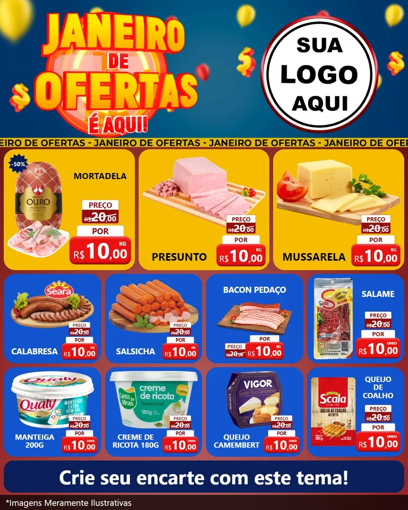 Modelo de Rede Social para Feed Instagram com o tema Janeiro de Ofertas É Aqui! para Frios e Laticínios
