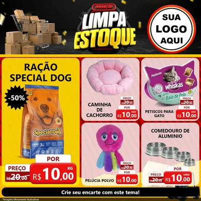 Modelo de Rede Social para Feed Facebook com o tema Operação Limpa Estoque para Pet Shop