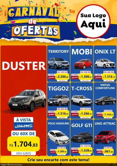 Modelo de Encarte para Encarte A4 Vertical com o tema Carnaval de Ofertas para Concessionaria de Carros