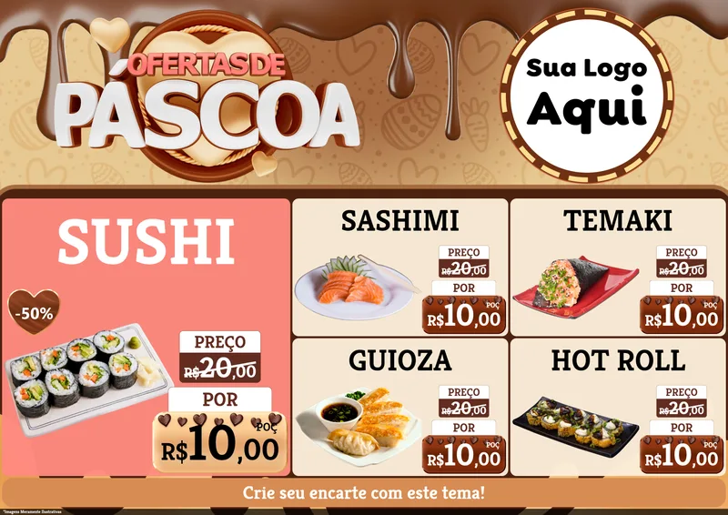 Modelo de Encarte para Encarte A4 Horizontal com o tema Ofertas de Páscoa para Comida japonesa