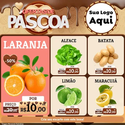 Modelo de Rede Social para Feed Facebook com o tema Ofertas de Páscoa para Hortifrúti
