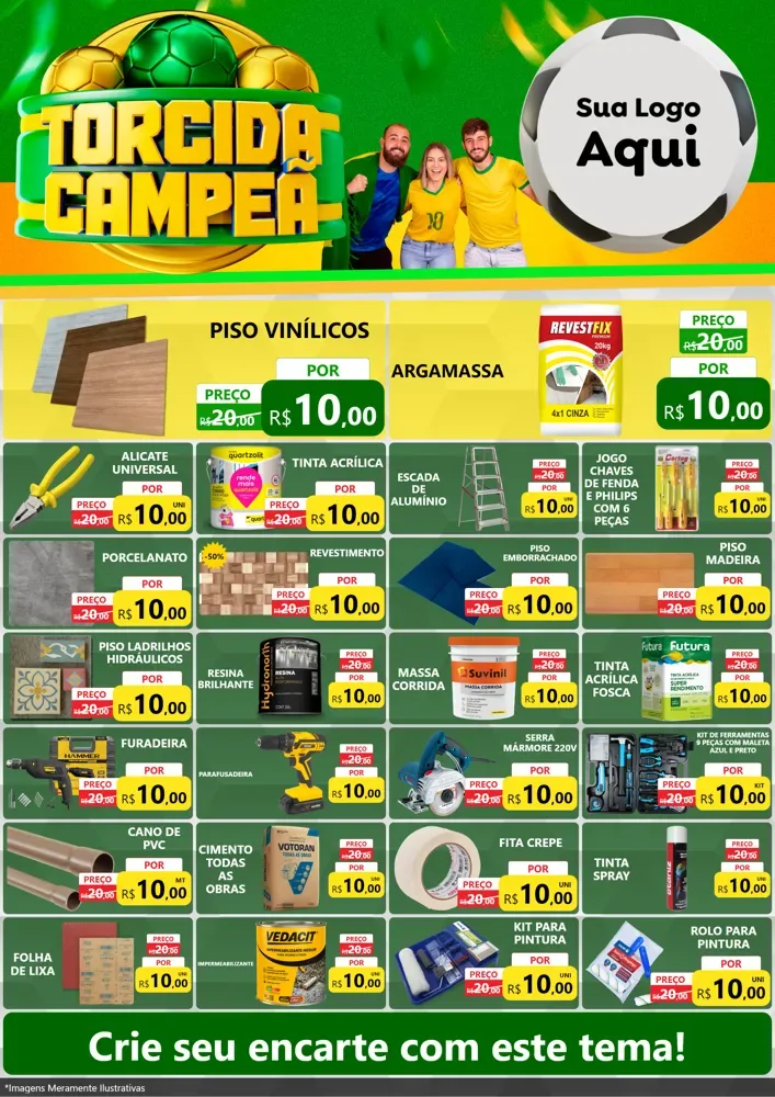 Modelo de Encarte para Encarte A4 Vertical com o tema Torcida Campeã - Copa para Material para Construção