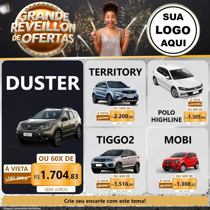 Modelo de Rede Social para Feed Facebook com o tema Grande Réveillon de Ofertas para Concessionaria de Carros