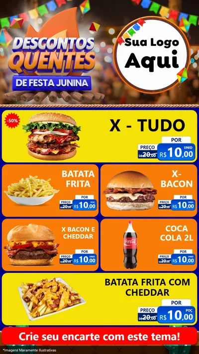 Modelo de TV para TV Vertical com o tema Descontos Quentes de Festa Junina para Hamburgueria