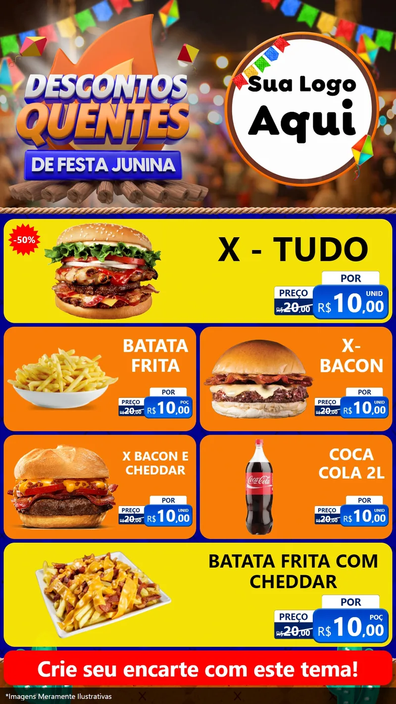 Modelo de TV para TV Vertical com o tema Descontos Quentes de Festa Junina para Hamburgueria
