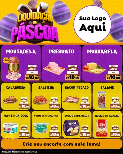 Modelo de Rede Social para Feed Instagram com o tema Liquidação de Páscoa para Frios e Laticínios