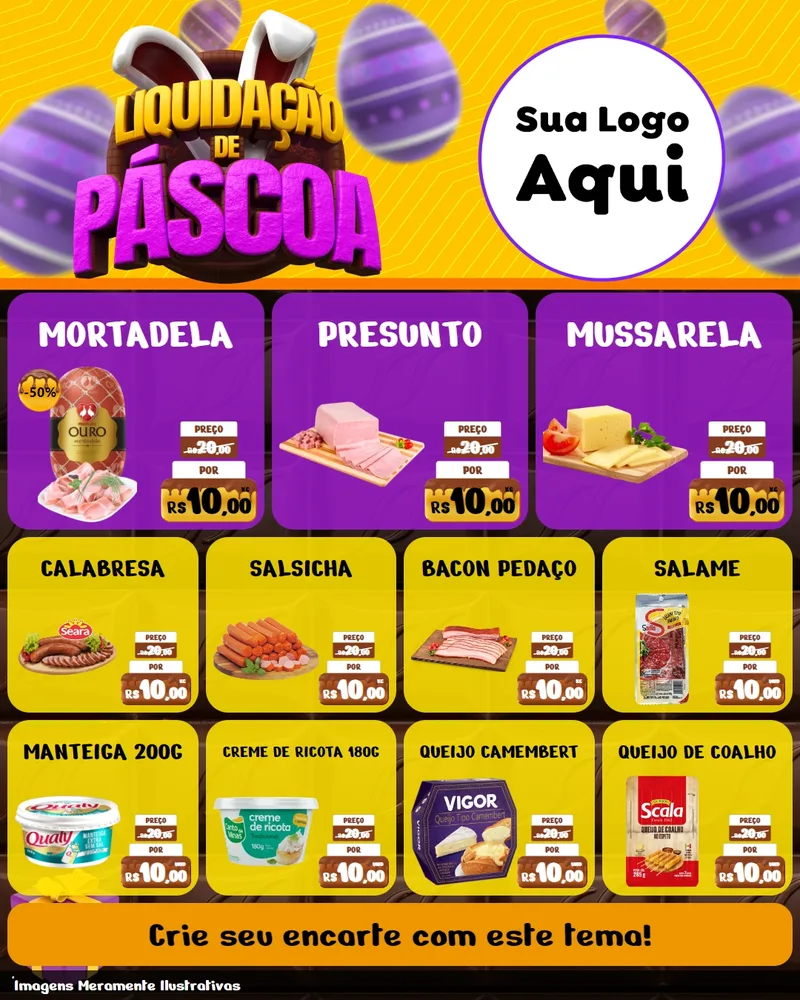Modelo de Rede Social para Feed Instagram com o tema Liquidação de Páscoa para Frios e Laticínios