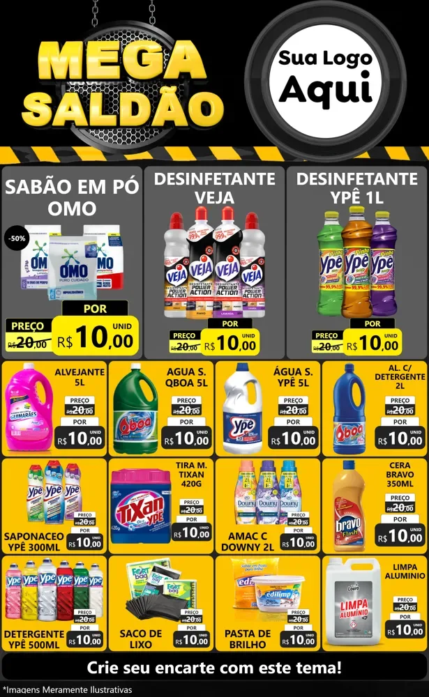 Modelo de Encarte para Encarte Grande com o tema Mega Saldão para Produtos de Limpeza