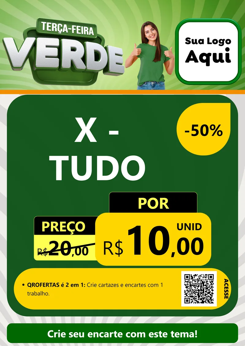 Modelo de Cartaz para Cartaz A4 Vertical com o tema Terça - Feira Verde para Hamburgueria