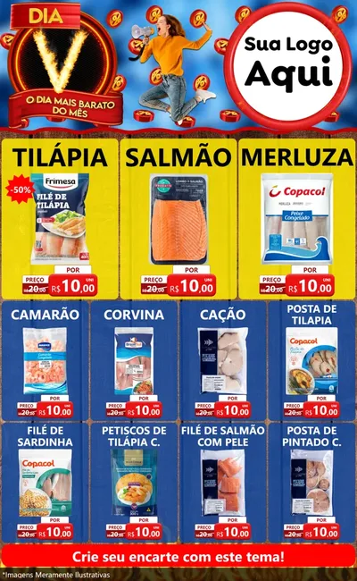Modelo de Encarte para Encarte Grande com o tema Dia V - O Dia Mais Barato Do Mês para Peixaria