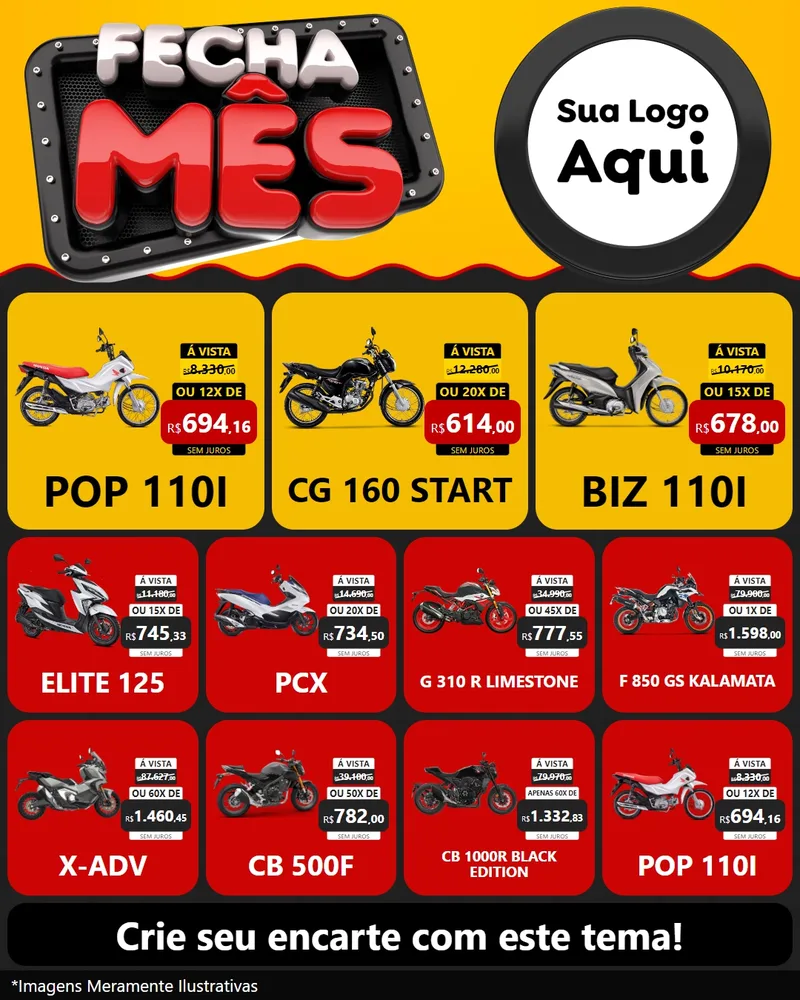 Modelo de Rede Social para Feed Instagram com o tema Fecha Mês para Concessionaria de Motos
