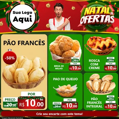 Modelo de Rede Social para Feed Facebook com o tema Natal de Ofertas para Padaria