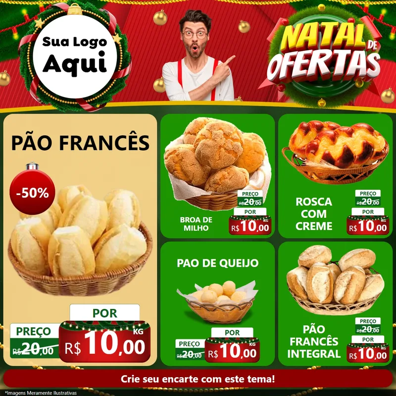 Modelo de Rede Social para Feed Facebook com o tema Natal de Ofertas para Padaria