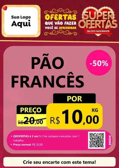 Modelo de Cartaz para Cartaz A4 Vertical com o tema Dia dos Namorados para Padaria