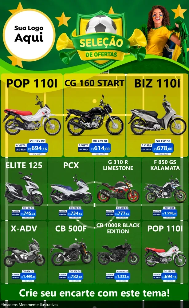 Modelo de Encarte para Encarte Grande com o tema Seleção de Ofertas - Copa para Concessionaria de Motos