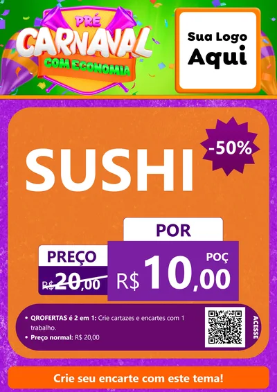 Modelo de Cartaz para Cartaz A4 Vertical com o tema Pré-Carnaval Com Economia para Comida japonesa