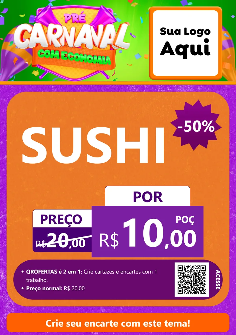 Modelo de Cartaz para Cartaz A4 Vertical com o tema Pré-Carnaval Com Economia para Comida japonesa
