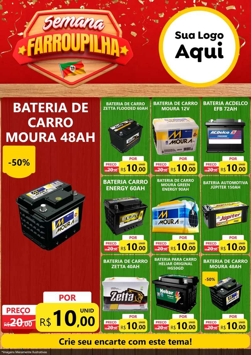 Modelo de Encarte para Encarte A4 Vertical com o tema Semana Farroupilha para Baterias Elétricas