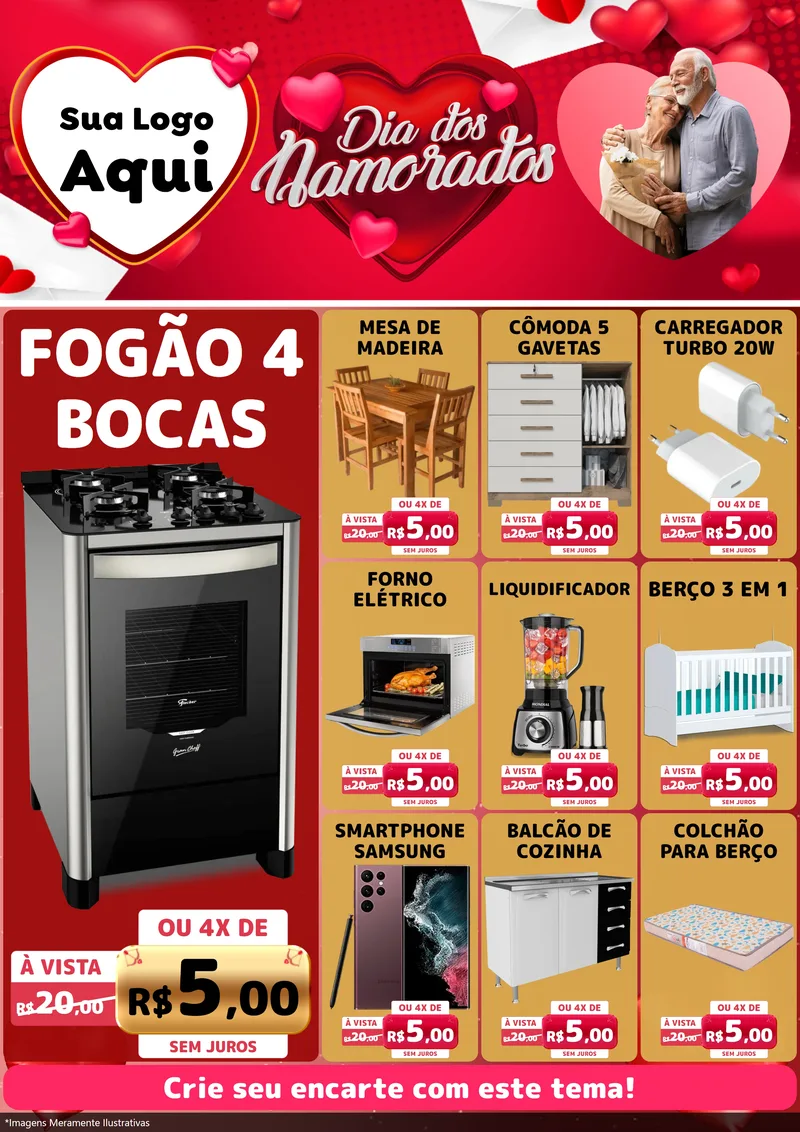 Modelo de Encarte para Encarte A4 Vertical com o tema Dia Dos Namorados para Móveis e Eletro